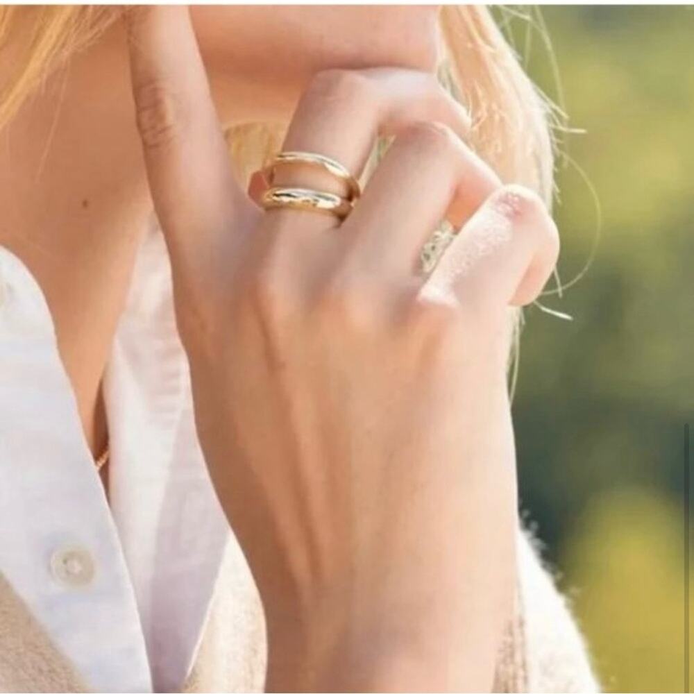 Loren Stewart Deux Double Open Band Ring Gold Plated Chunky Classic Size 7 NEW - Picture 2 of 9